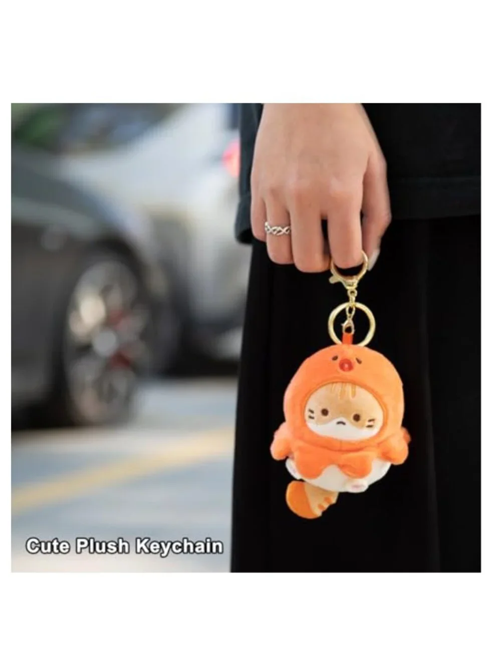 Kawaii Cat Plush Keychain Soft Fuzzy Animal Bag Charm Squeaker Purse Backpack